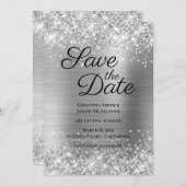 キラキラ輝く銀色の灰色グラデーション箔 セーブザデート (正面/裏面)