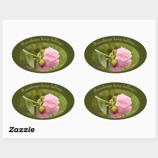 キラキラ輝く雨粒のピンク牡丹の花CC1044 楕円形シール (シート)