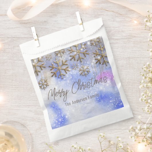 キラキラ輝く雪の結晶と金ゴールドワンダーランド フェイバーバッグ (クリップ留めされた状態)