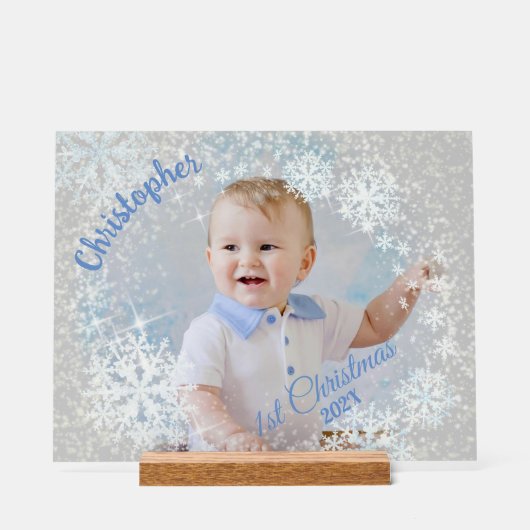 キラキラ輝く雪片グレー アクリルサイン (正面)