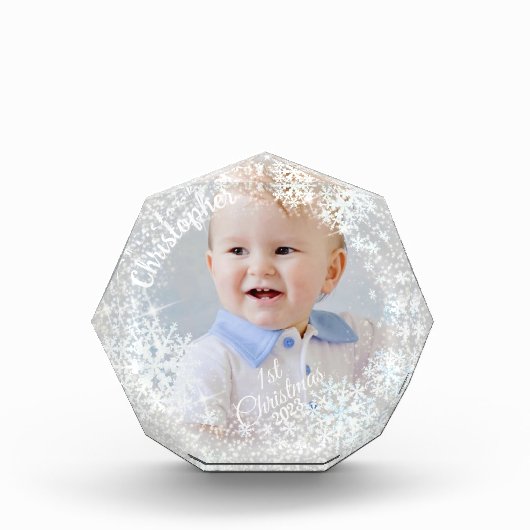 キラキラ輝く雪片グレー フォトブロック (正面)