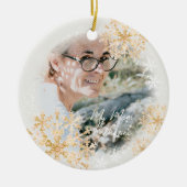 キラキラ輝く雪片フォトホワイトオーナメント セラミックオーナメント (正面)