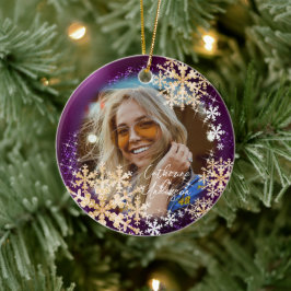 キラキラ輝く雪片フォトマゼンタオーナメント セラミックオーナメント