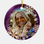 キラキラ輝く雪片フォトマゼンタオーナメント セラミックオーナメント (正面)