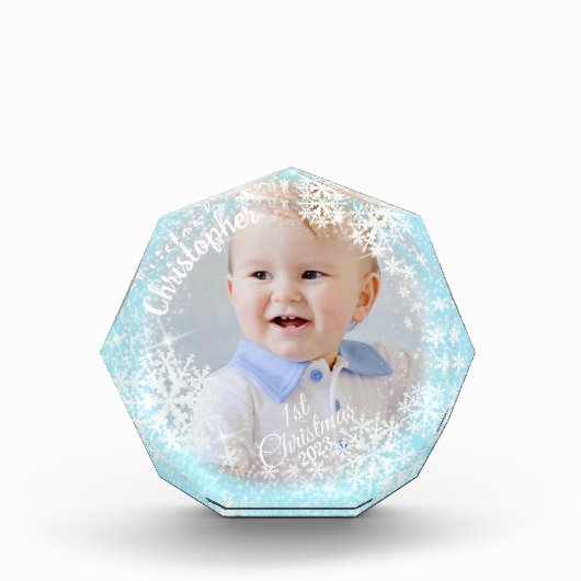 キラキラ輝く雪片ブルー フォトブロック (正面)