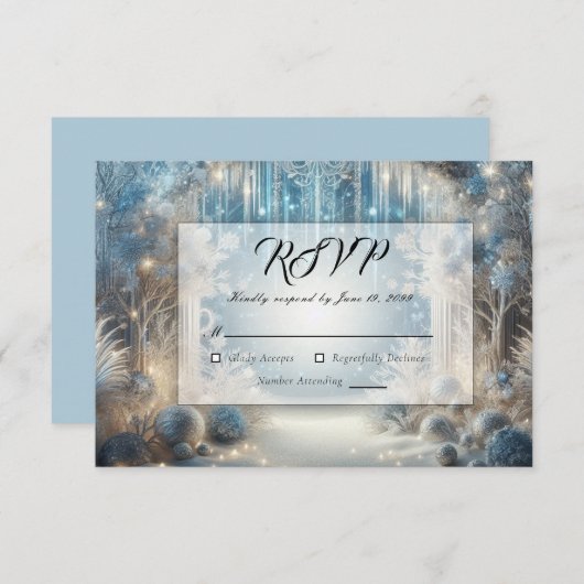 キラキラ輝く雪結婚林 出欠カード (正面/裏面)