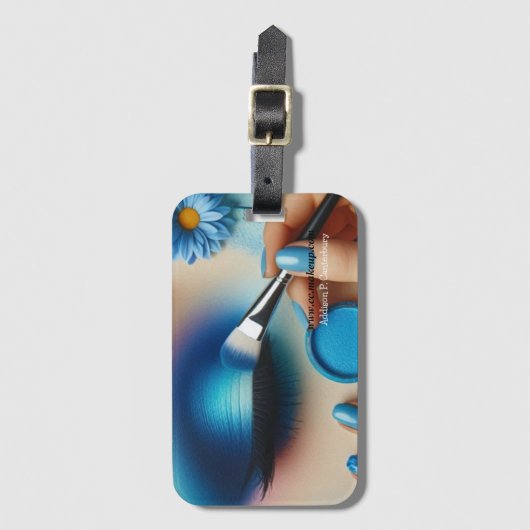 キラキラ輝く青いアイシャドメイク ラゲッジタグ (正面縦)