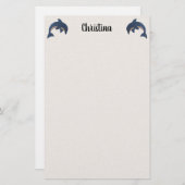 キラキラ輝く青いイルカの質感の白 便箋 (正面/裏面)