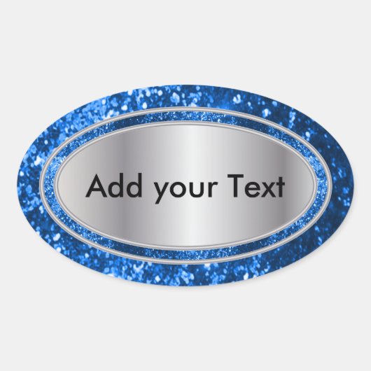 キラキラ輝く青いキラキラ 楕円形シール (正面)