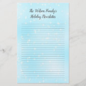 キラキラ輝く青いクリスマス家族のニュースレターが並んだ 便箋 (正面)