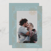 キラキラ輝く青い花火の新年の写真カード シーズンカード (正面/裏面)