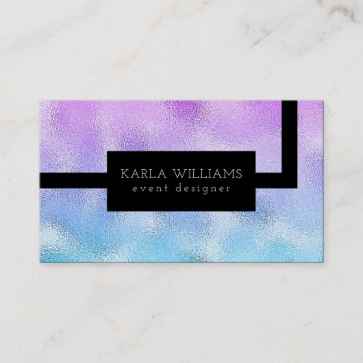 キラキラ輝く青と紫のテクスチャジオメトリックデザイン 名刺 (正面)