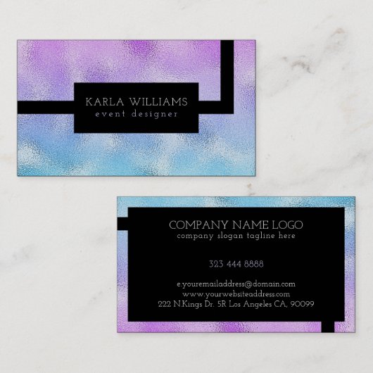 キラキラ輝く青と紫のテクスチャジオメトリックデザイン 名刺 (正面/裏面)