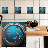 キラキラ輝く青と金ゴールドの枠の聖句 タイル