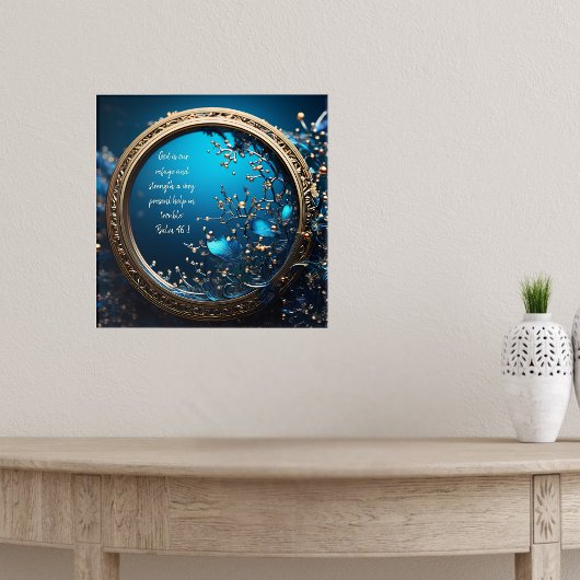 キラキラ輝く青と金ゴールドの枠の聖句 ポスター