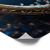 キラキラ輝く青と金ゴールドの枠の聖句 ポスター (角)