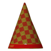 キラキラ輝く黄金と赤のダイヤモンドパターン誕生日 パーティーハット (右)