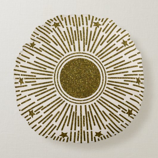 キラキラ輝く黄金の太陽、ヴィンテージ線。 ラウンドクッション (正面)