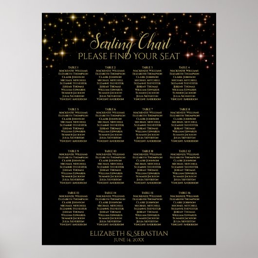 キラキラ輝く16テーブル結婚の座席表 ポスター (正面)