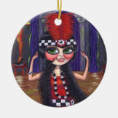 キラキラ輝く20代フラッパー女の子1920s大きな目かわいい セラミックオーナメント (正面)