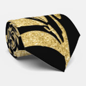キラキラ金ゴールドとブラックリーフパターン ネクタイ (ロール)