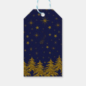 キラキラ金ゴールドクリスマスツリー、星、青の雪 ギフトタグ (裏面)