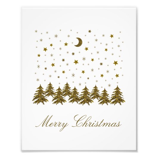 キラキラ金ゴールドクリスマスツリー、月、星クリスマス フォトプリント            (正面)