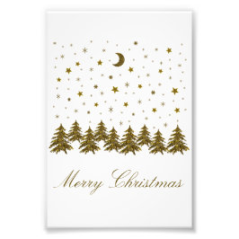 キラキラ金ゴールドクリスマスツリー、月、星クリスマス フォトプリント