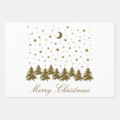 キラキラ金ゴールドクリスマスツリー、月、星クリスマス ラッピングペーパーシート (正面2)
