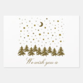 キラキラ金ゴールドクリスマスツリー、月、星クリスマス ラッピングペーパーシート (正面)