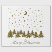 キラキラ金ゴールドクリスマスツリー、月、星クリスマス ラッピングペーパー (フラット)