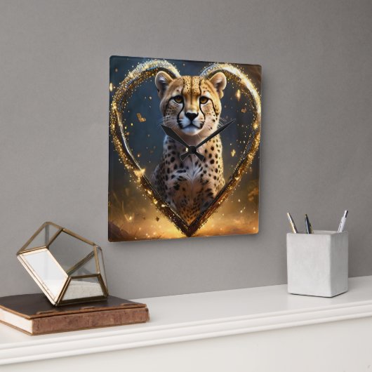 キラキラ金ゴールドチーター愛 スクエア壁時計 (オフィス)