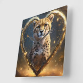 キラキラ金ゴールドチーター愛 スクエア壁時計 (傾斜)