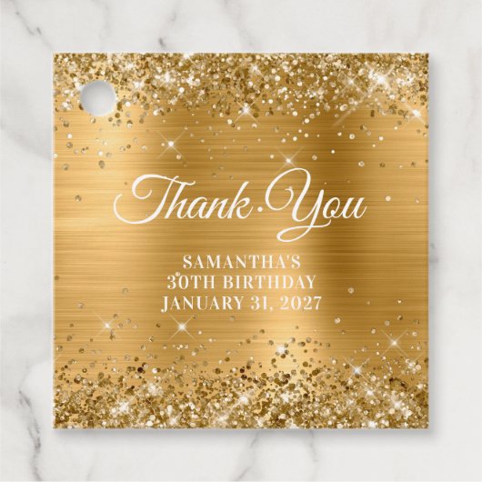 キラキラ金ゴールドモノグラム30th誕生日ありがとう フェイバータグ (正面)
