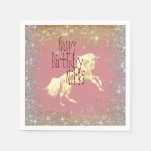 キラキラ金ゴールドユニコーン誕生日 パーソナライズされた スタンダードカクテルナプキン (正面)