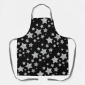 キラキラ銀星クリスマスパターンブラック エプロン (正面)