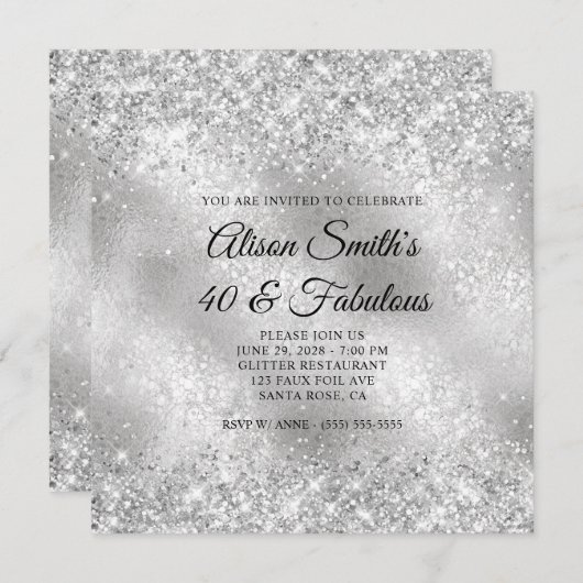 キラキラ銀曇りガラス40と素晴らしい 招待状 (正面/裏面)