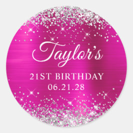 キラキラ銀熱ピンクフォイル21歳の誕生日 ラウンドシール