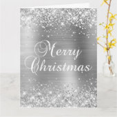 キラキラ銀箔ビッグメリークリスマス カード (黄色い花)