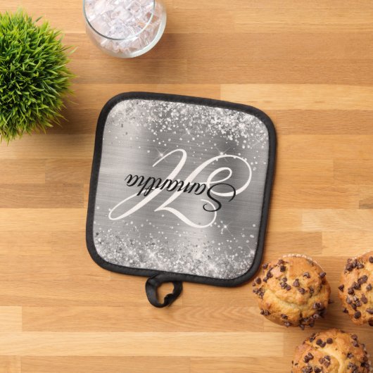 キラキラ銀箔モノグラファンシーム 鍋敷き (トップダウン)