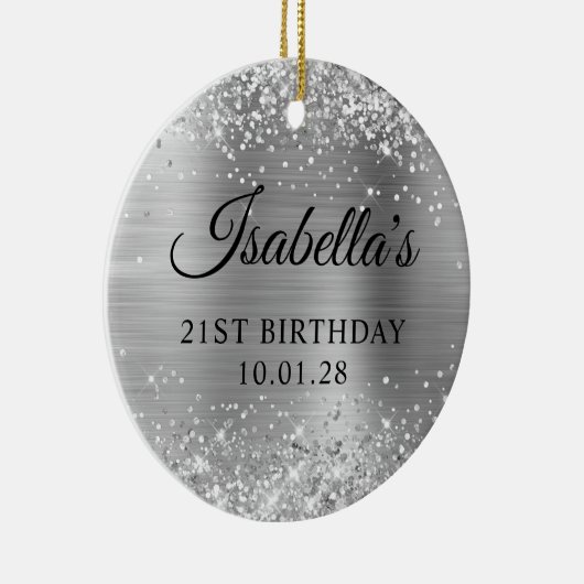 キラキラ銀箔21th誕生日の写真 セラミックオーナメント (右)