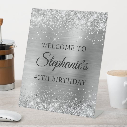 キラキラ銀箔40歳の誕生日 台座サイン (インサイチュ)