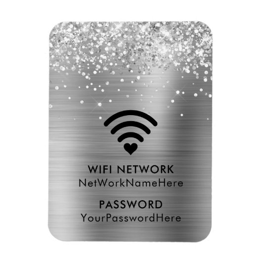 キラキラ銀箔WiFiネットワークとパスワード マグネット (縦)