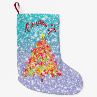 キラキラ雪のクリスマスツリー スモールクリスマスストッキング