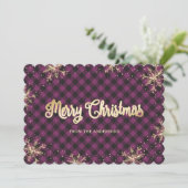 キラキラ雪の紫の金ゴールドクリスマスカード シーズンカード (スタンド正面)