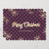 キラキラ雪の紫の金ゴールドクリスマスカード シーズンカード (正面/裏面)