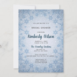 キラキラ青い雪の結晶の冬の花嫁のシャワー 招待状