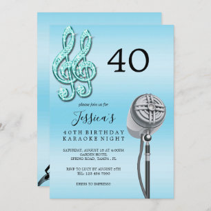 キラキラ音楽ノート&マイクカラオケ誕生日 招待状