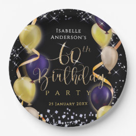 キラキラ風船 60歳の誕生日 ブラック ペーパープレート
