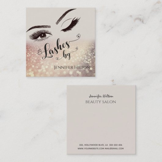 キラキラ魅力的輝く光が目を輝かせる スクエア名刺 (正面/裏面)